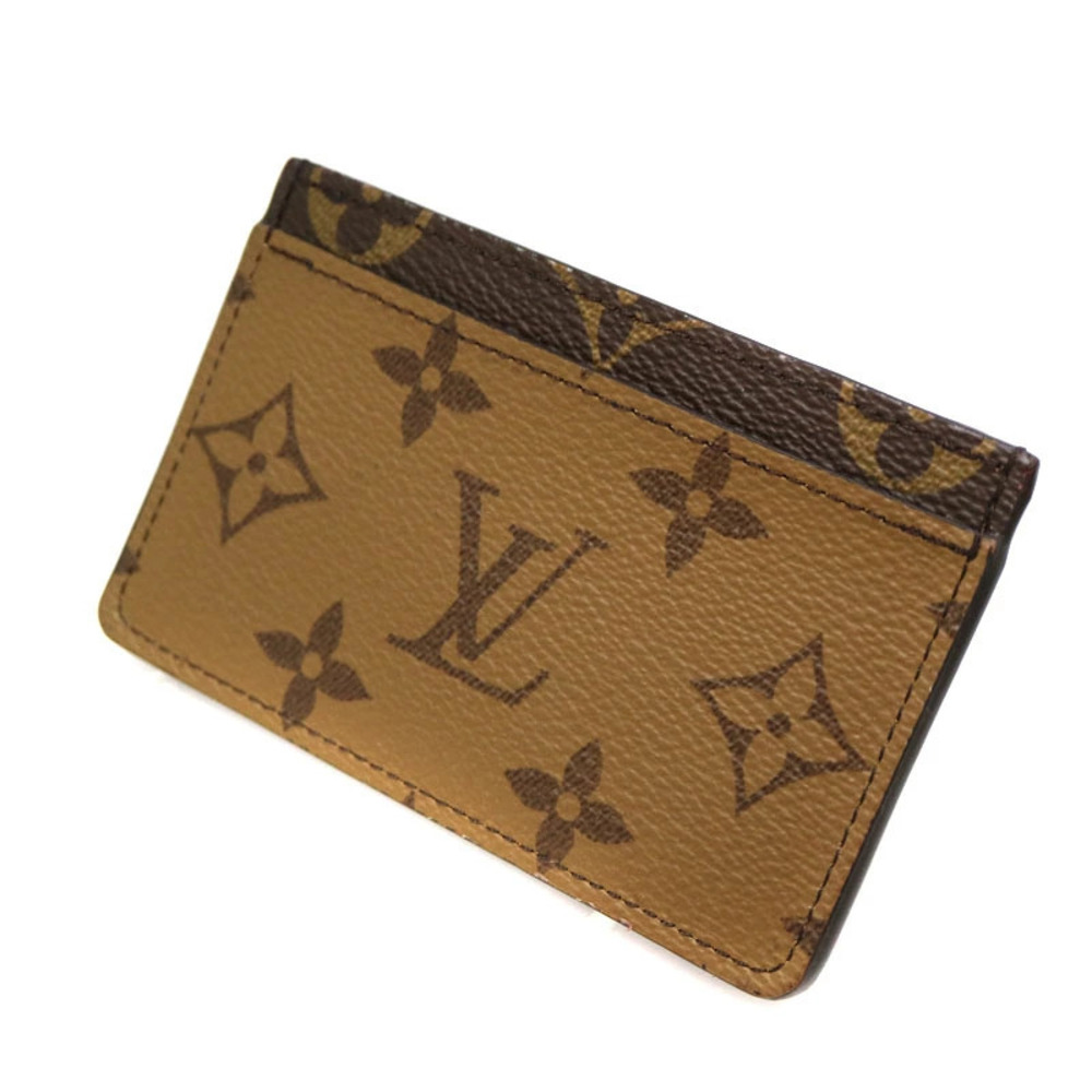 Louis Vuitton Portecarte Card Wallet Monogram Reverse LV Canvas Leather Brown